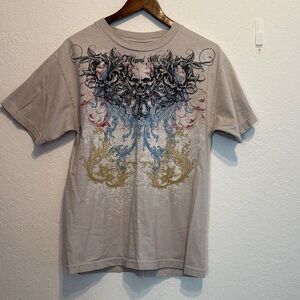 Miami Ink Beige Skull Graphic Tee Colorful Tattoo Art Design Estimated Size M